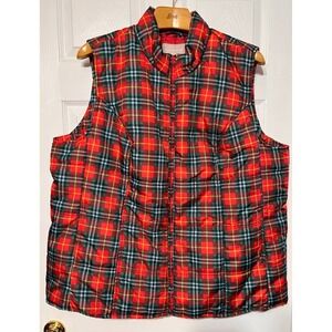 Woman Within Womens Plaid Puffer Vest Red Green Blue Yellow Zip Front 2X (26/28)